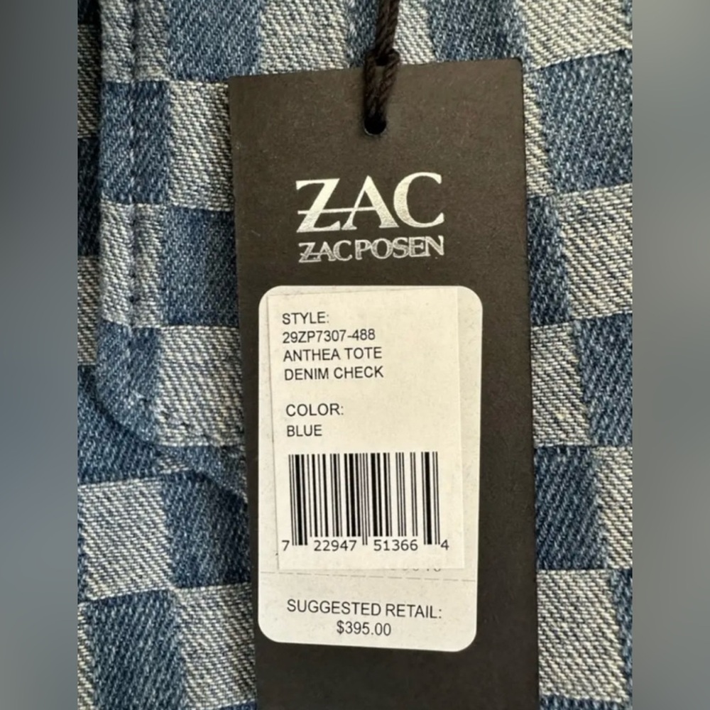 Zac Posen Anthea Denim Checkered Tote Bag NWT - Picture 11 of 16